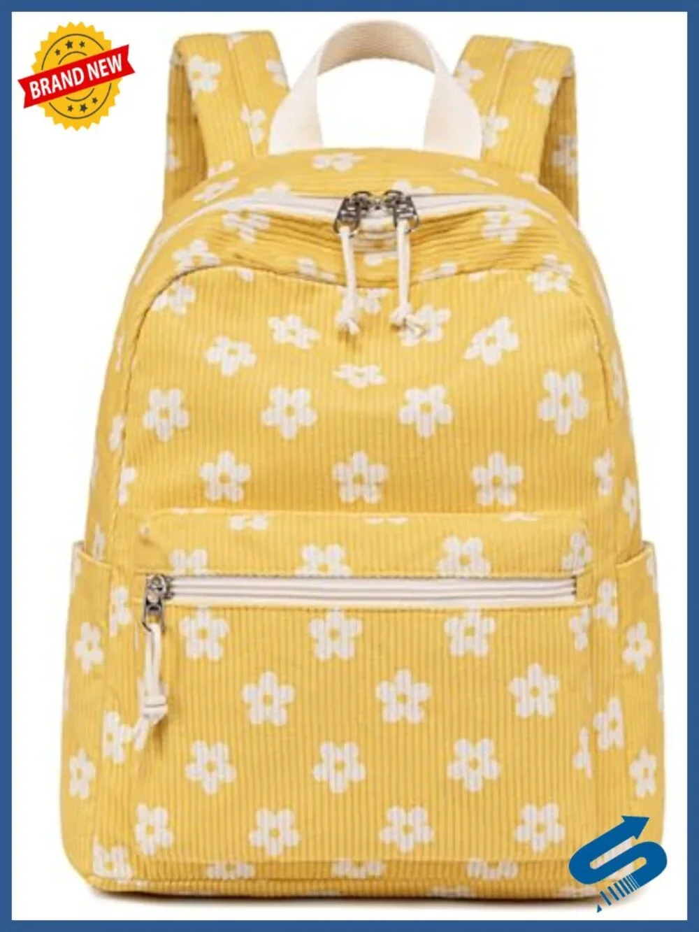 Mini Floral Corduroy Backpack Purse for Women Girls Adjustable Daypack
